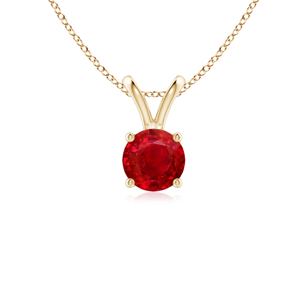 5mm AAA V-Bale Round Ruby Solitaire Pendant in Yellow Gold