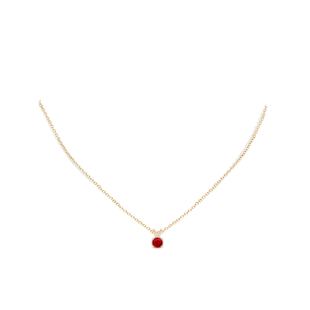 5mm AAA V-Bale Round Ruby Solitaire Pendant in Yellow Gold pen