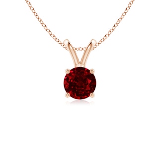 5mm AAAA V-Bale Round Ruby Solitaire Pendant in Rose Gold