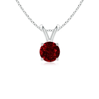 5mm AAAA V-Bale Round Ruby Solitaire Pendant in White Gold