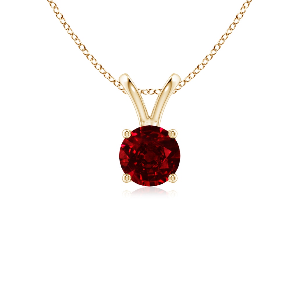 5mm AAAA V-Bale Round Ruby Solitaire Pendant in Yellow Gold