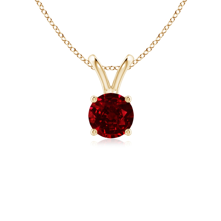 5mm AAAA V-Bale Round Ruby Solitaire Pendant in Yellow Gold 