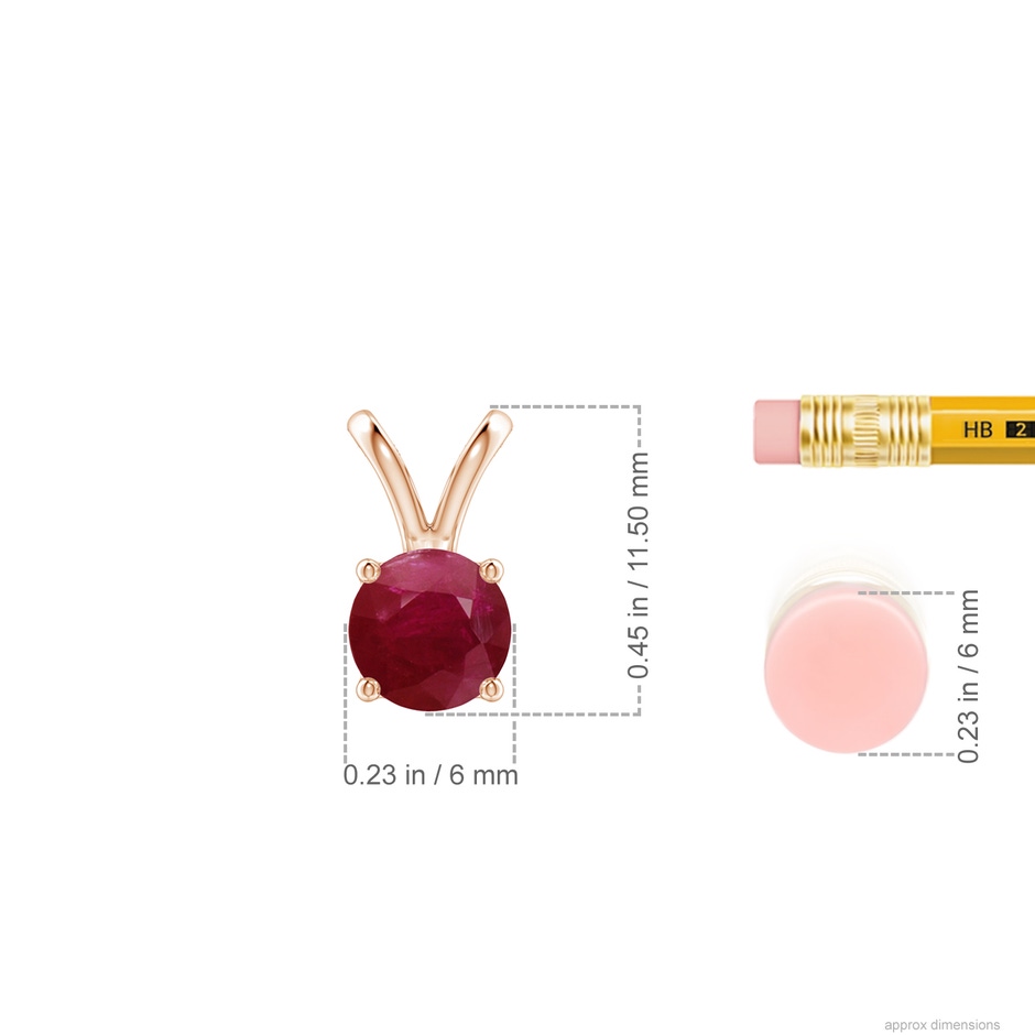 6mm A V-Bale Round Ruby Solitaire Pendant in Rose Gold ruler