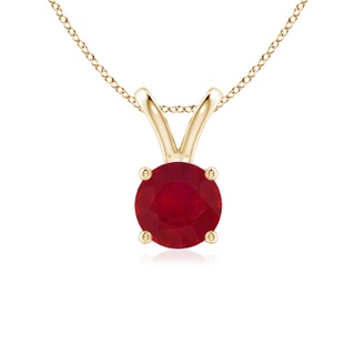6mm AA V-Bale Round Ruby Solitaire Pendant in Yellow Gold