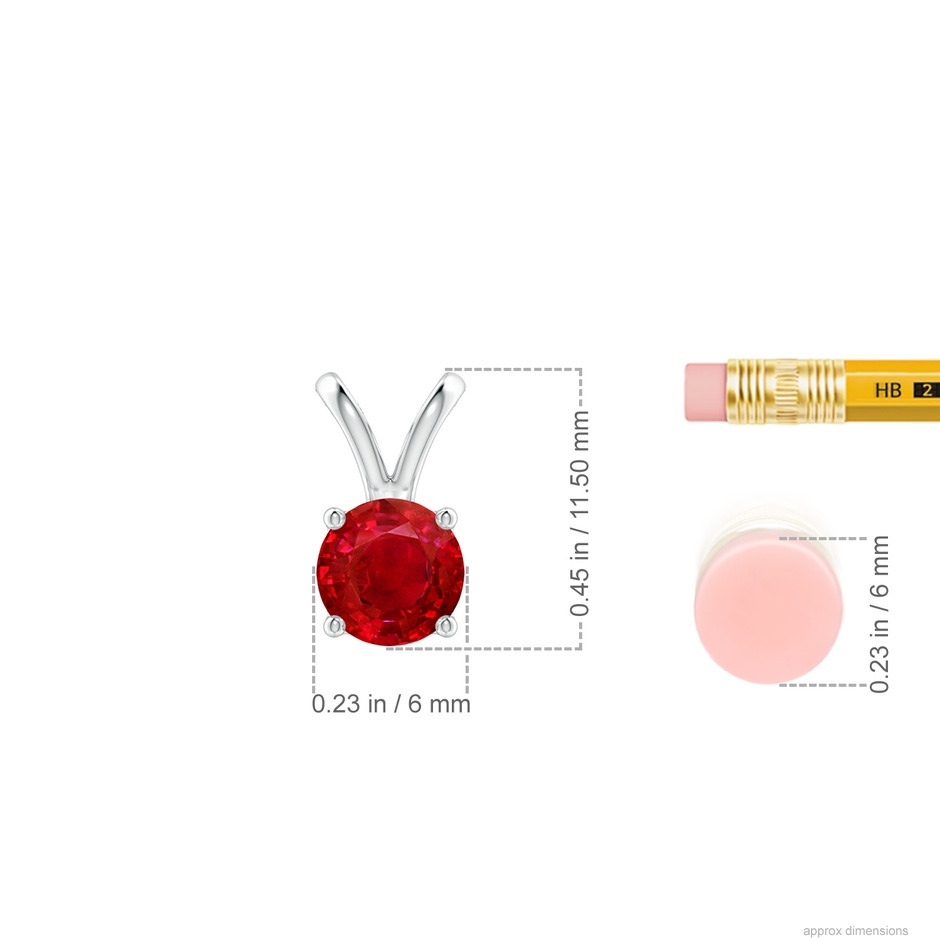 6mm AAA V-Bale Round Ruby Solitaire Pendant in P950 Platinum ruler