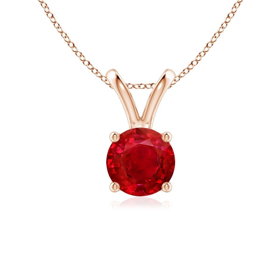 6mm AAA V-Bale Round Ruby Solitaire Pendant in Rose Gold 