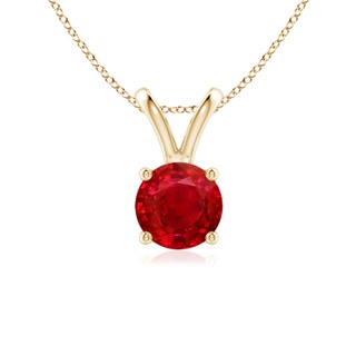 6mm AAA V-Bale Round Ruby Solitaire Pendant in Yellow Gold