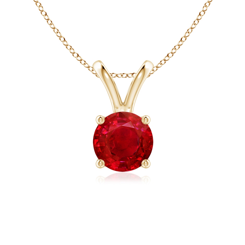 6mm AAA V-Bale Round Ruby Solitaire Pendant in Yellow Gold 