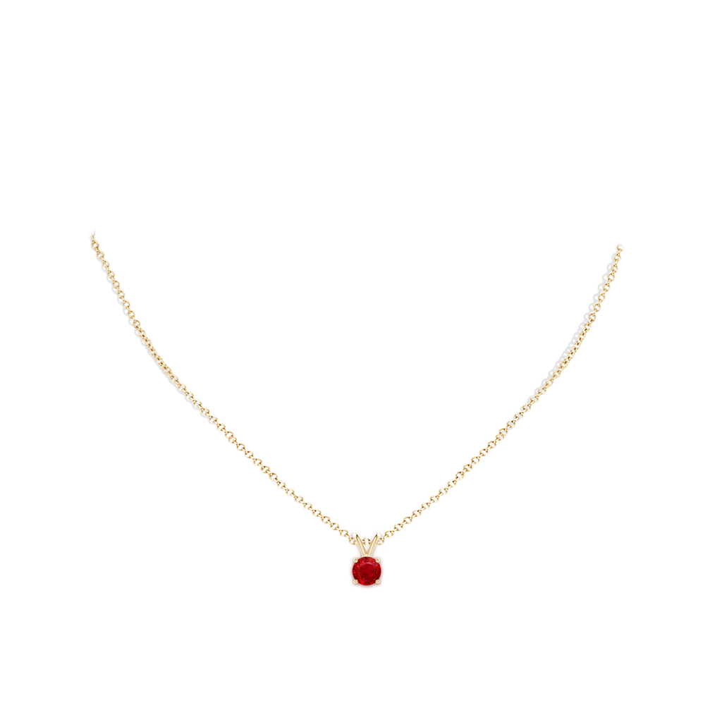 6mm AAA V-Bale Round Ruby Solitaire Pendant in Yellow Gold pen