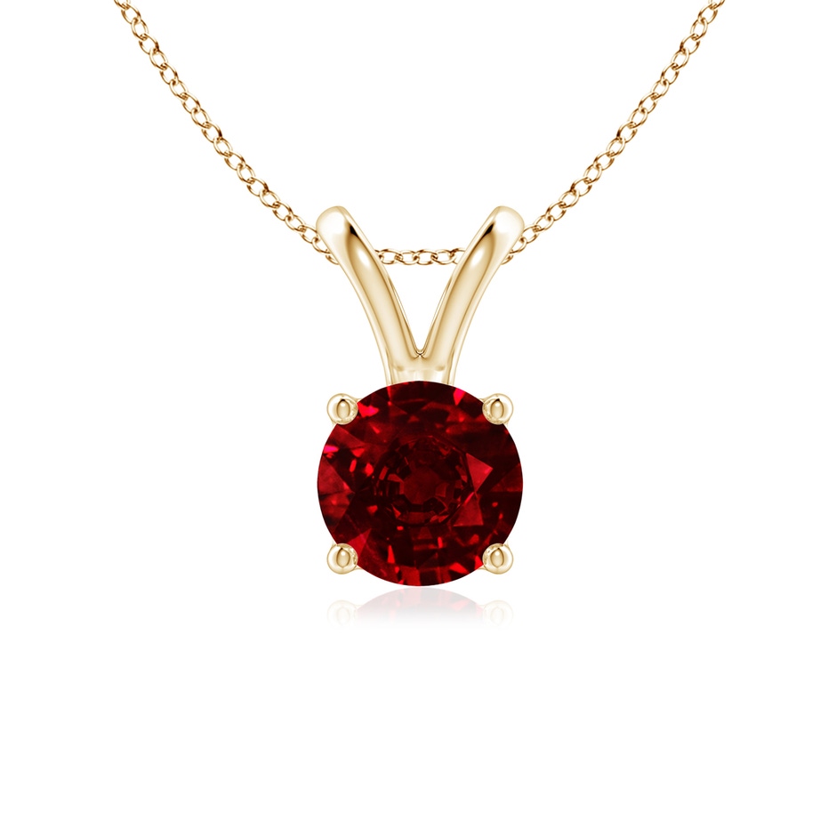 6mm AAAA V-Bale Round Ruby Solitaire Pendant in Yellow Gold 