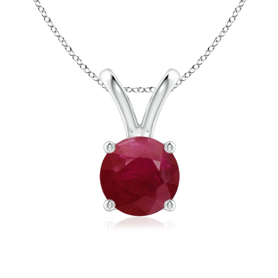 7mm A V-Bale Round Ruby Solitaire Pendant in White Gold 
