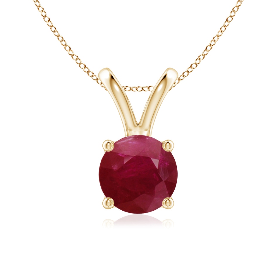7mm A V-Bale Round Ruby Solitaire Pendant in Yellow Gold 