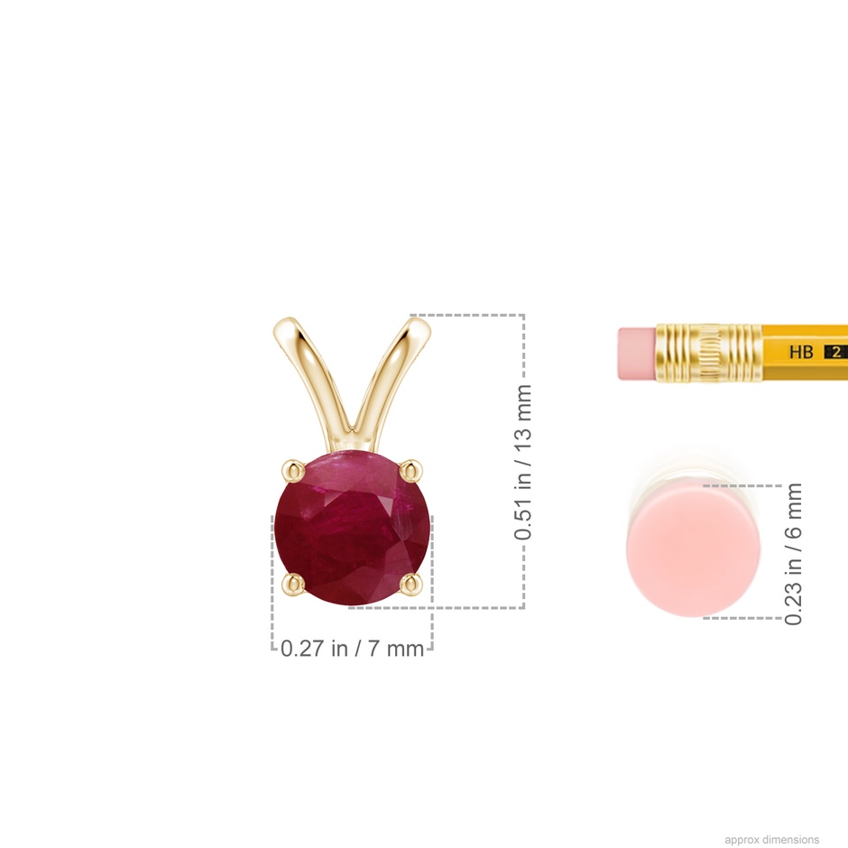 7mm A V-Bale Round Ruby Solitaire Pendant in Yellow Gold ruler