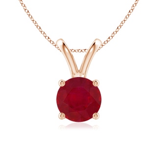 7mm AA V-Bale Round Ruby Solitaire Pendant in Rose Gold