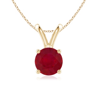 7mm AA V-Bale Round Ruby Solitaire Pendant in Yellow Gold