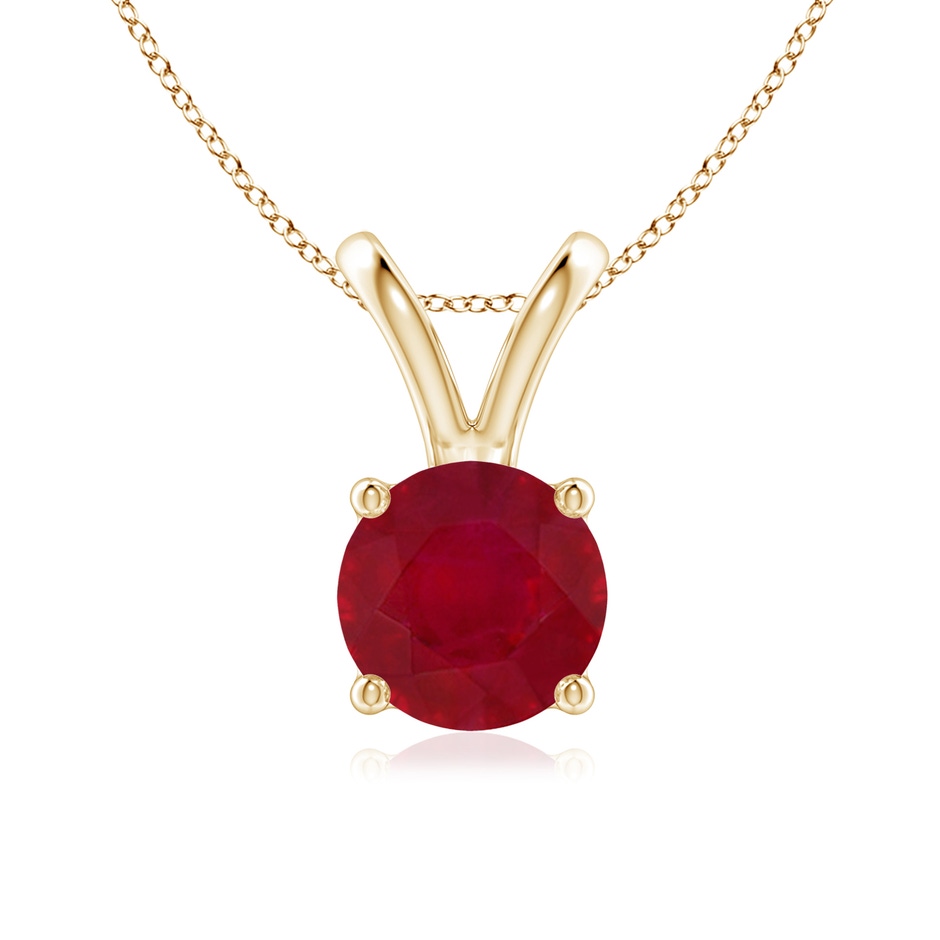 7mm AA V-Bale Round Ruby Solitaire Pendant in Yellow Gold 