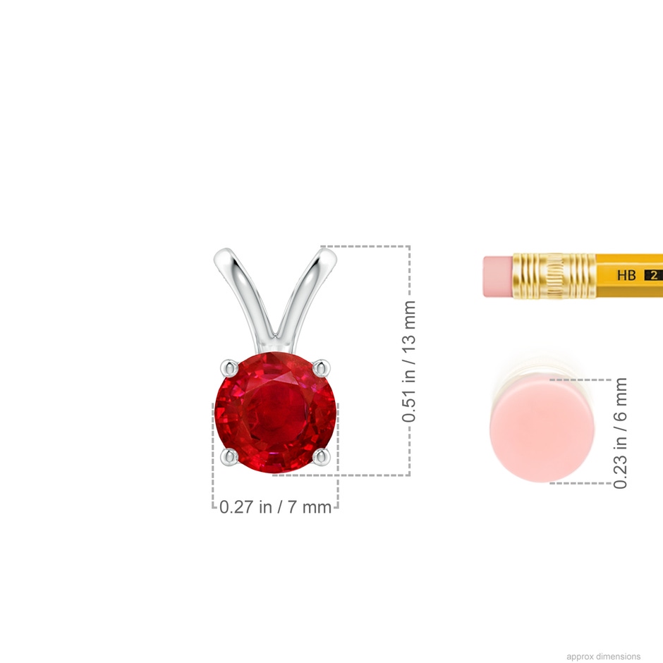 7mm AAA V-Bale Round Ruby Solitaire Pendant in P950 Platinum ruler