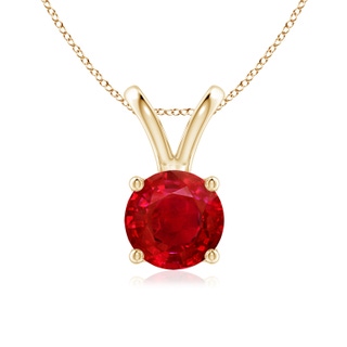 7mm AAA V-Bale Round Ruby Solitaire Pendant in Yellow Gold