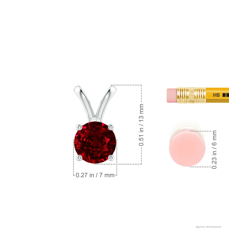 7mm AAAA V-Bale Round Ruby Solitaire Pendant in P950 Platinum ruler