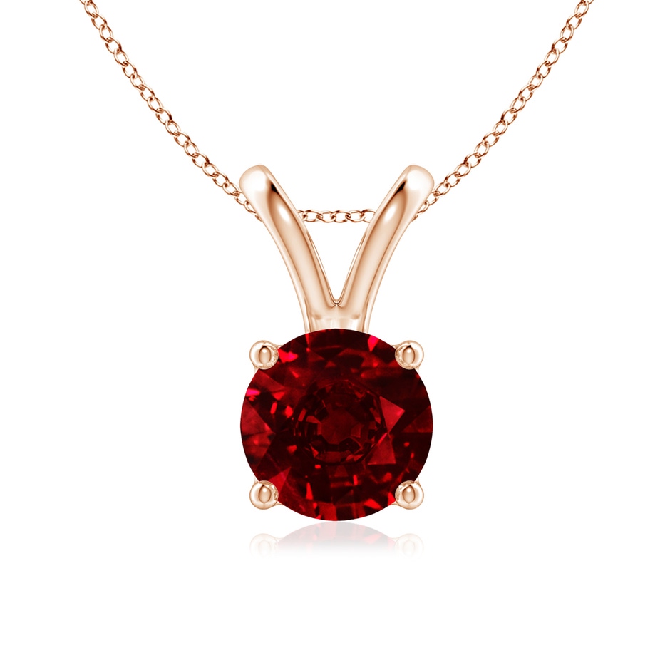 7mm AAAA V-Bale Round Ruby Solitaire Pendant in Rose Gold 
