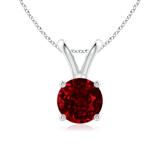 7mm AAAA V-Bale Round Ruby Solitaire Pendant in White Gold