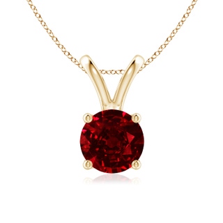 7mm AAAA V-Bale Round Ruby Solitaire Pendant in Yellow Gold