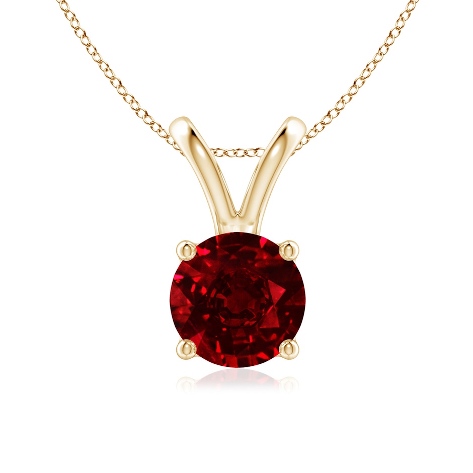 7mm AAAA V-Bale Round Ruby Solitaire Pendant in Yellow Gold 