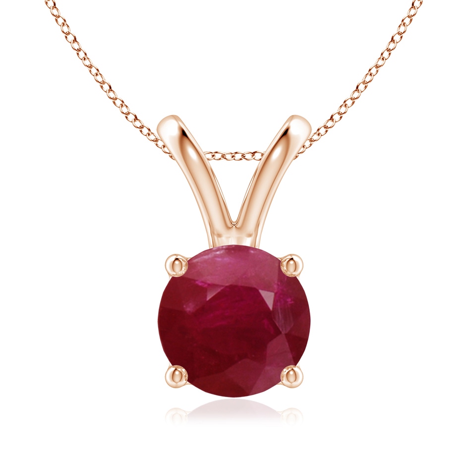 8mm A V-Bale Round Ruby Solitaire Pendant in 18K Rose Gold 