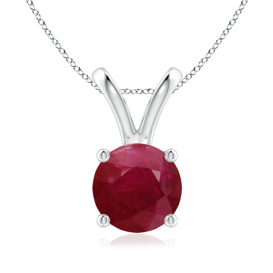 8mm A V-Bale Round Ruby Solitaire Pendant in White Gold 