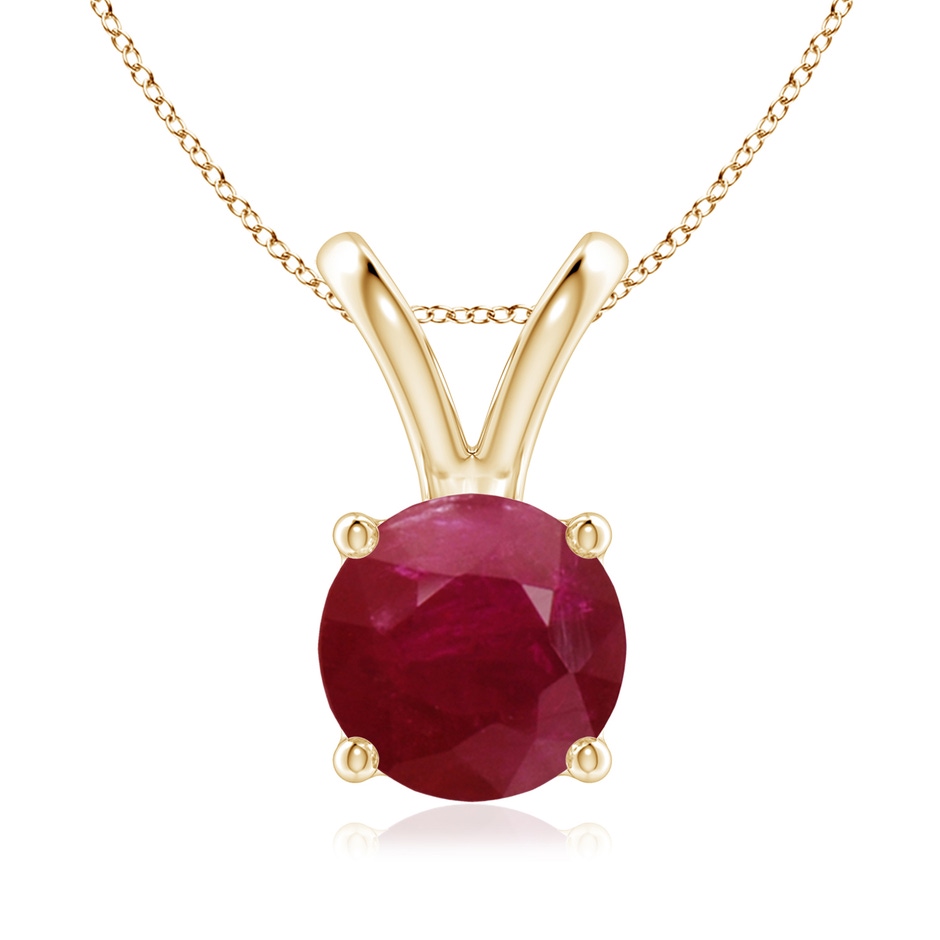 8mm A V-Bale Round Ruby Solitaire Pendant in Yellow Gold 