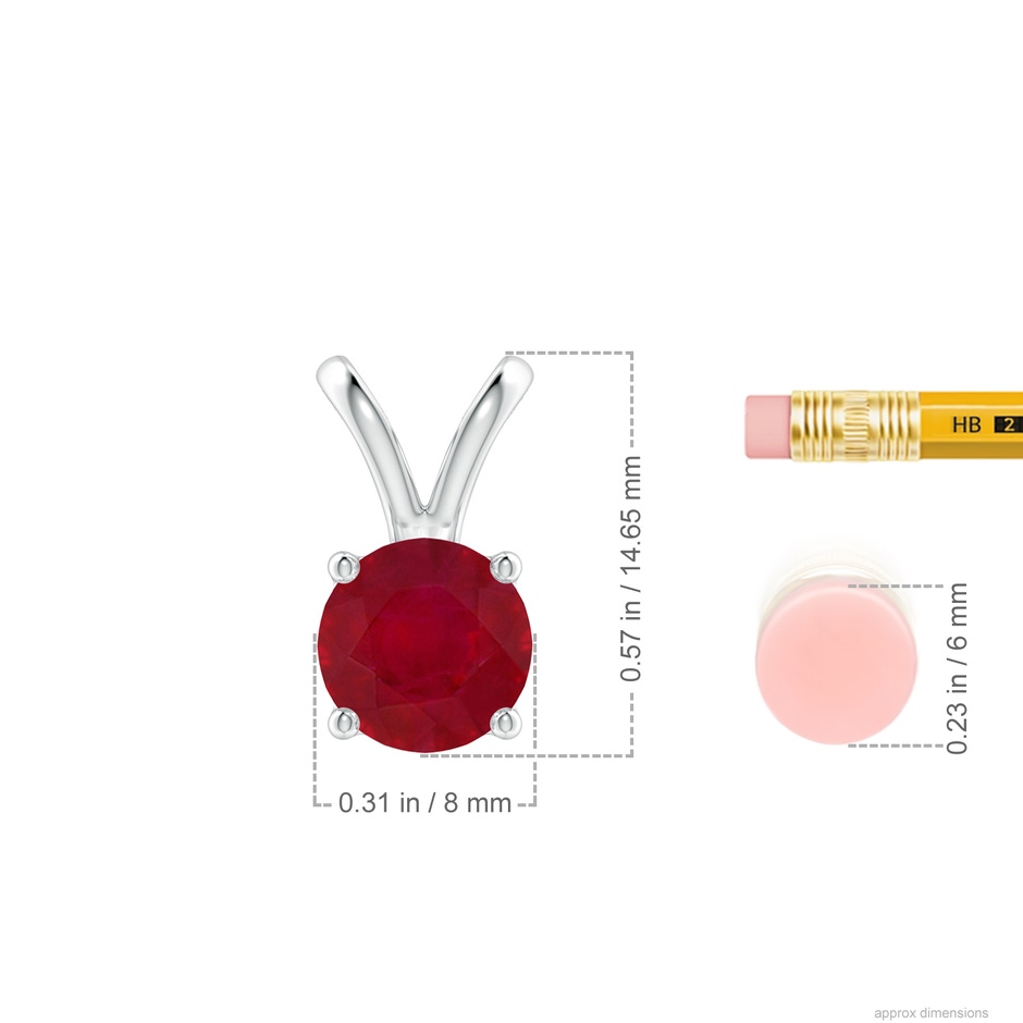 8mm AA V-Bale Round Ruby Solitaire Pendant in P950 Platinum ruler