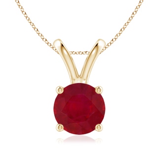 8mm AA V-Bale Round Ruby Solitaire Pendant in Yellow Gold