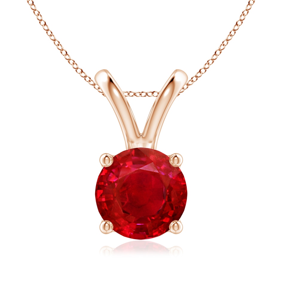 8mm AAA V-Bale Round Ruby Solitaire Pendant in 18K Rose Gold 