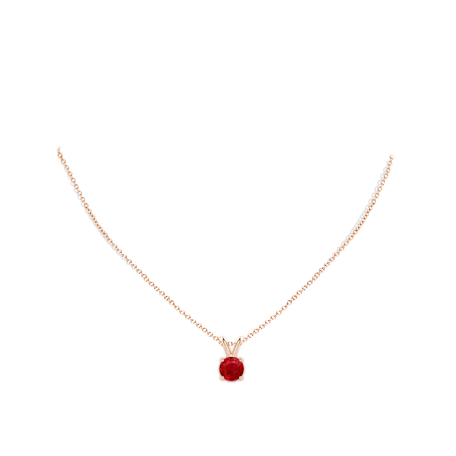 8mm AAA V-Bale Round Ruby Solitaire Pendant in 18K Rose Gold pen
