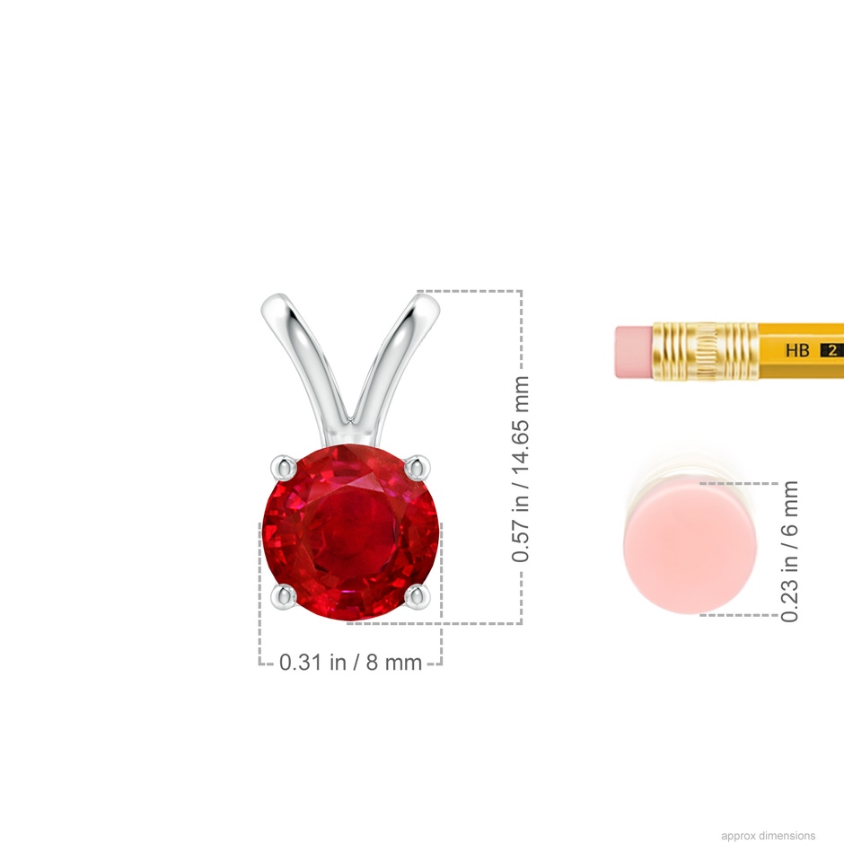 8mm AAA V-Bale Round Ruby Solitaire Pendant in S999 Silver ruler