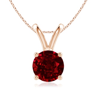 8mm AAAA V-Bale Round Ruby Solitaire Pendant in Rose Gold