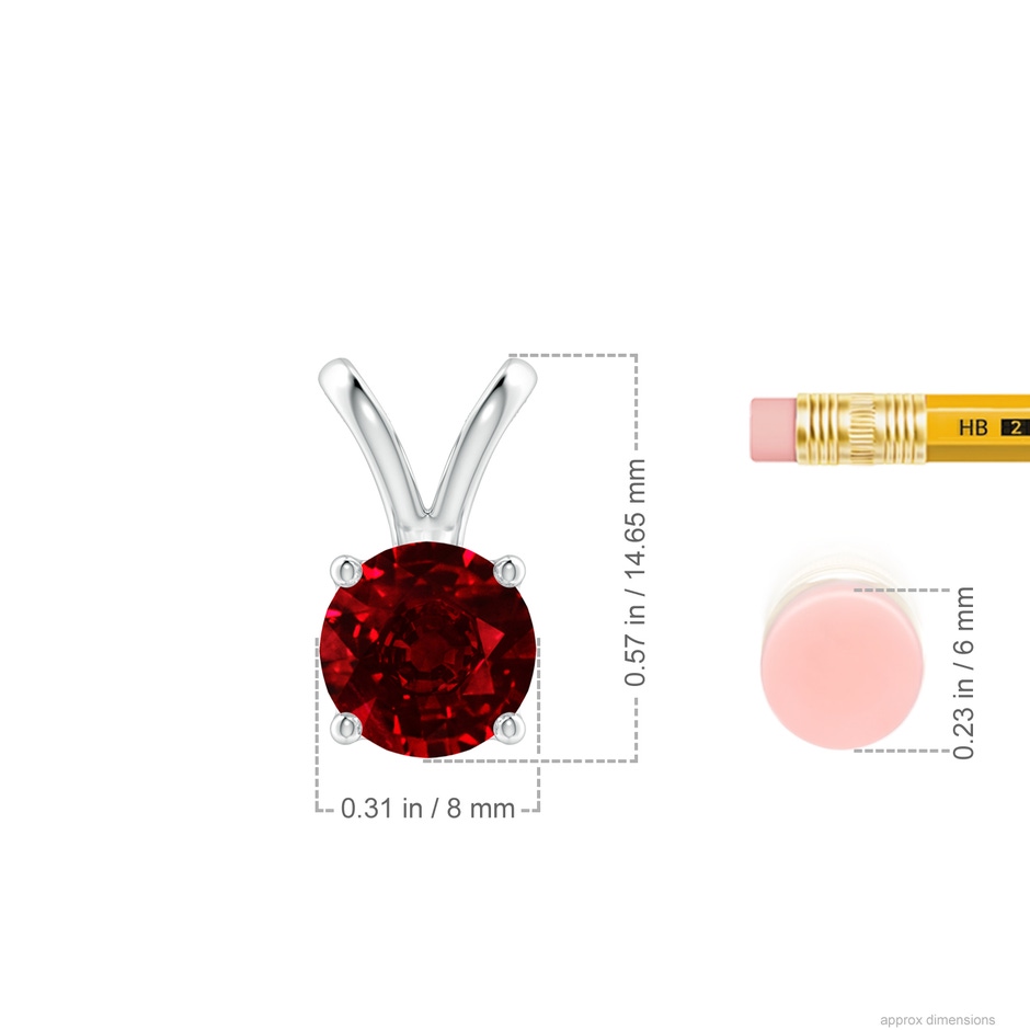 8mm AAAA V-Bale Round Ruby Solitaire Pendant in S999 Silver ruler
