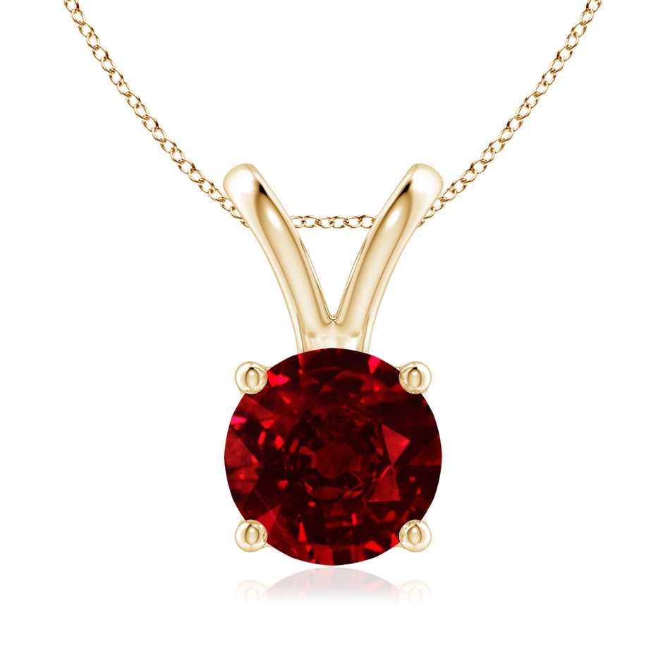 8mm AAAA V-Bale Round Ruby Solitaire Pendant in Yellow Gold 