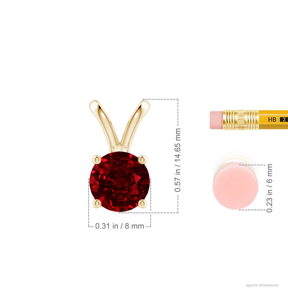 8mm AAAA V-Bale Round Ruby Solitaire Pendant in Yellow Gold ruler