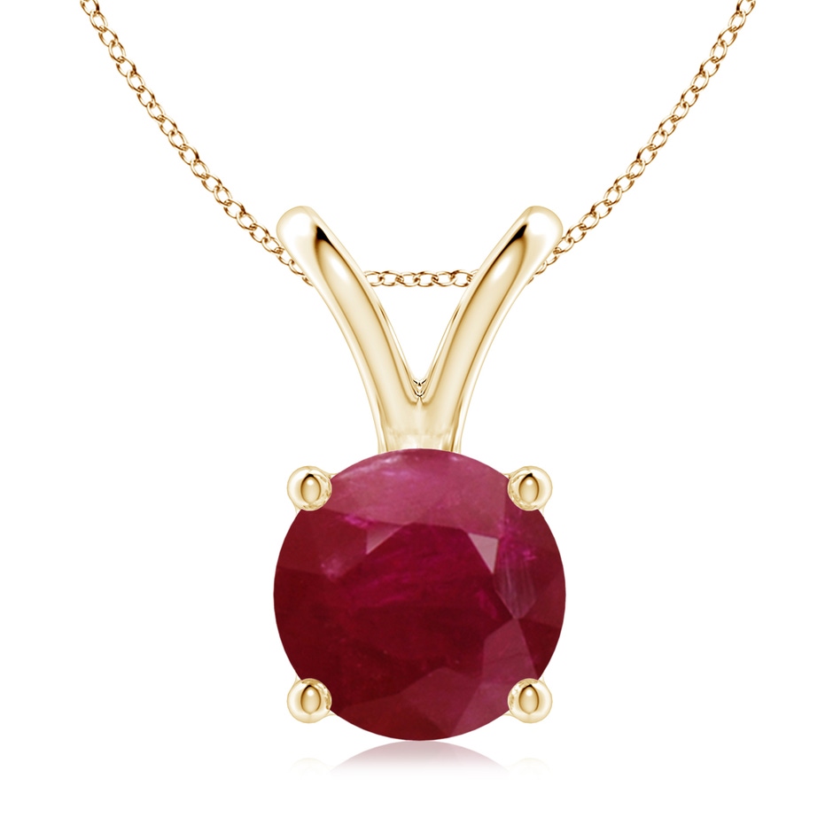 9mm A V-Bale Round Ruby Solitaire Pendant in Yellow Gold 