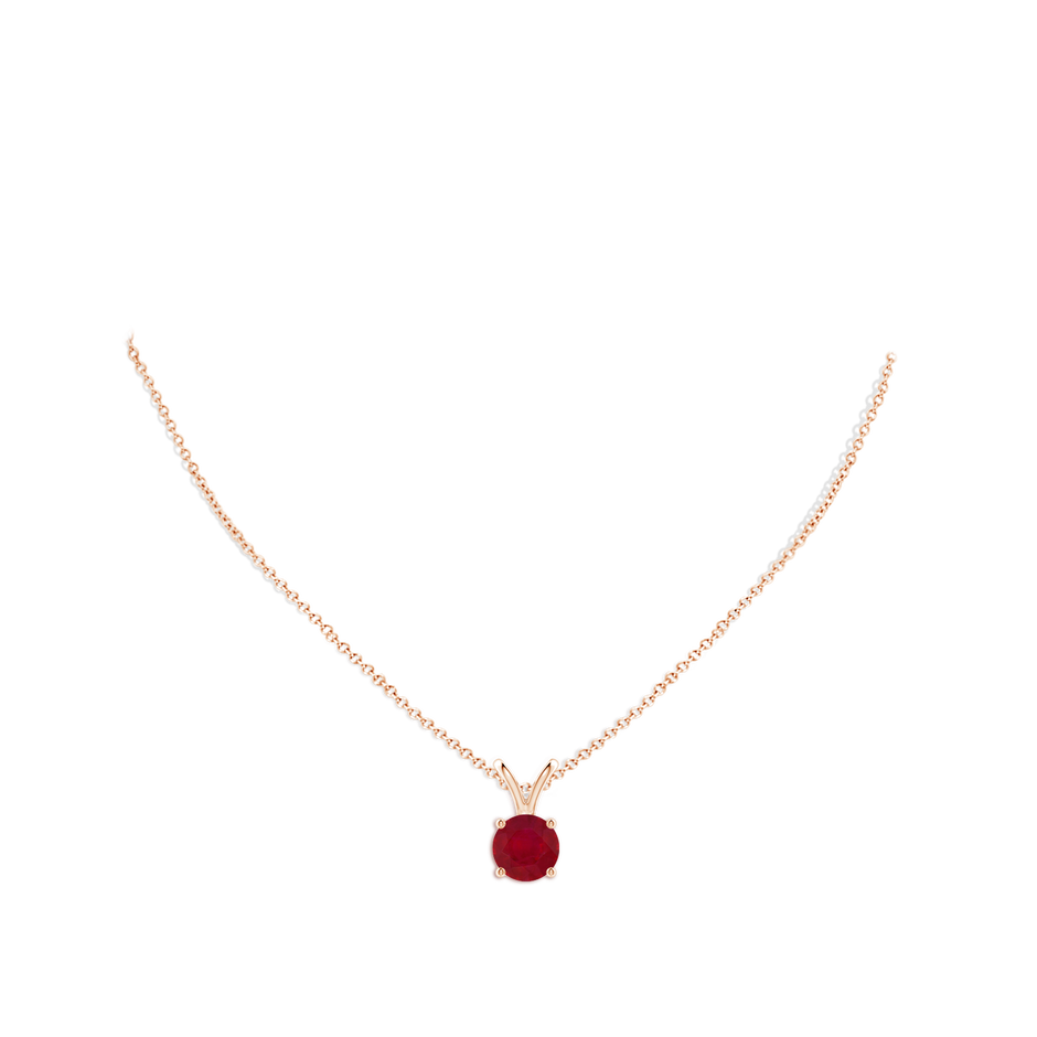 9mm AA V-Bale Round Ruby Solitaire Pendant in 18K Rose Gold pen