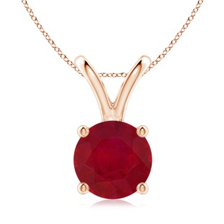 9mm AA V-Bale Round Ruby Solitaire Pendant in Rose Gold