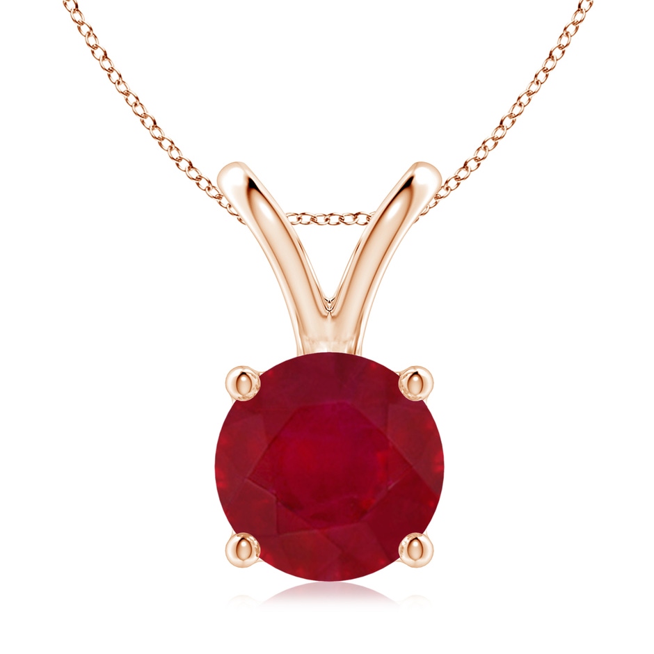 9mm AA V-Bale Round Ruby Solitaire Pendant in Rose Gold 
