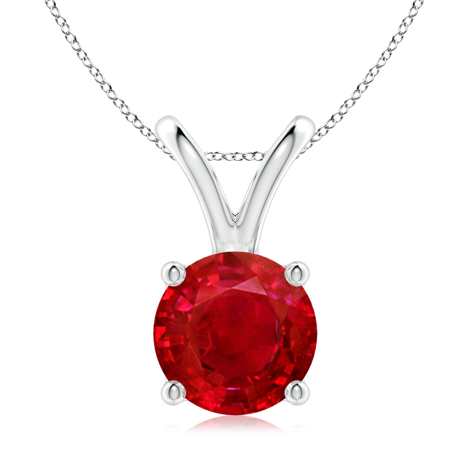 Angara 3.57 CTW V-Bale Round Ruby Solitaire Pendant in Platinum