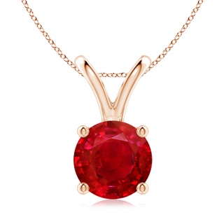 9mm AAA V-Bale Round Ruby Solitaire Pendant in Rose Gold