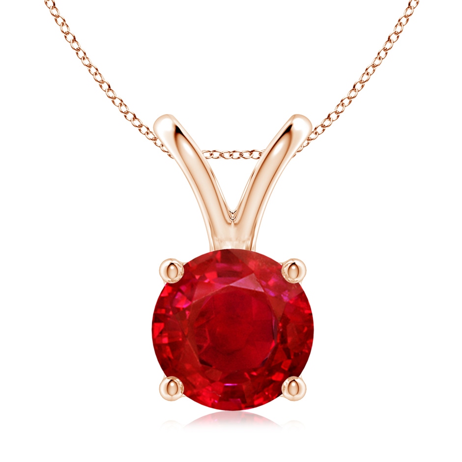 9mm AAA V-Bale Round Ruby Solitaire Pendant in Rose Gold 