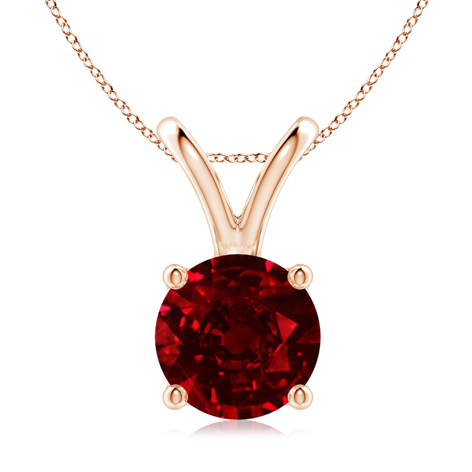 9mm AAAA V-Bale Round Ruby Solitaire Pendant in Rose Gold 