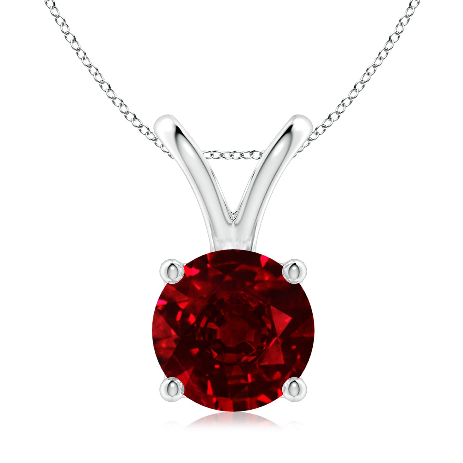 9mm AAAA V-Bale Round Ruby Solitaire Pendant in White Gold