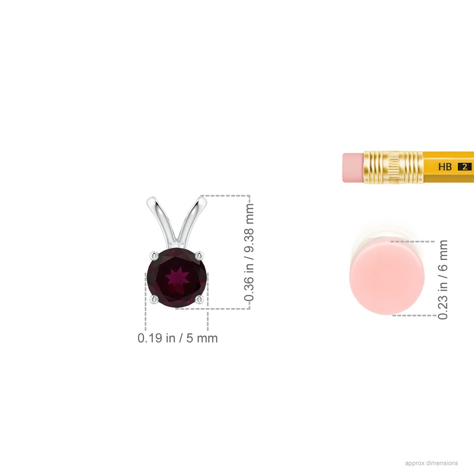 5mm A V-Bale Round Rhodolite Solitaire Pendant in S999 Silver ruler