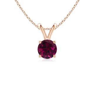 5mm AAA V-Bale Round Rhodolite Solitaire Pendant in Rose Gold